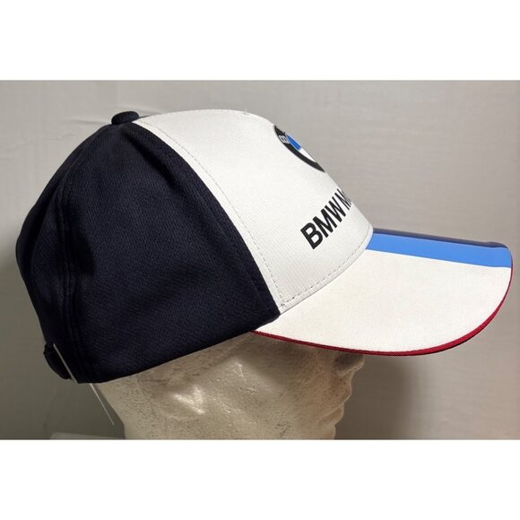 BMW Motorsport Cap Hat Snapback Adjustable Fit Stripe White Red Blue Navy - Picture 4 of 9